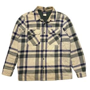 Patagonia Plaid Quilted Insulated Fjord Flannel Shirt Jacket Tan L